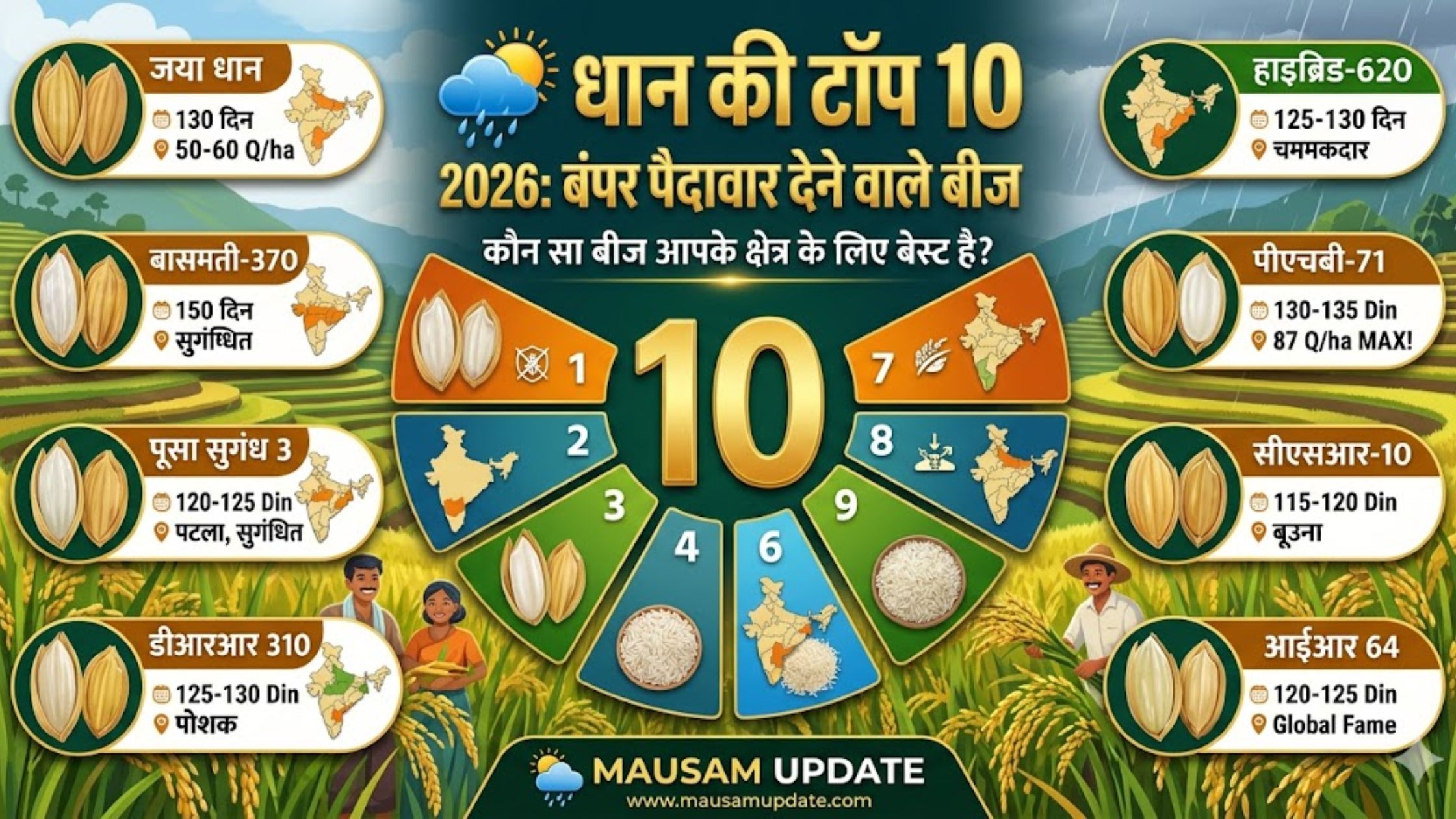 धान की टॉप 10 उन्नत किस्में 2026