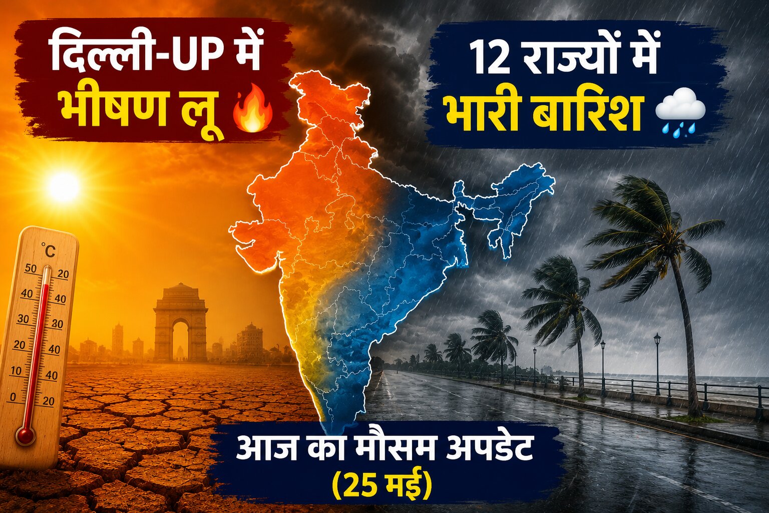 आज 25 मई का मौसम कैसा रहेगा? दिल्ली-UP में भीषण लू, 12 राज्यों में मूसलाधार बारिश का IMD अलर्ट