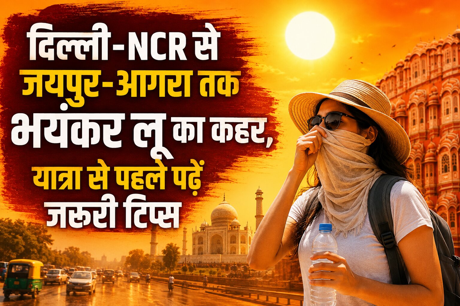 दिल्ली-NCR और राजस्थान में हीटवेव के बीच छाता लेकर चलते लोग और मौसम विभाग की चेतावनी