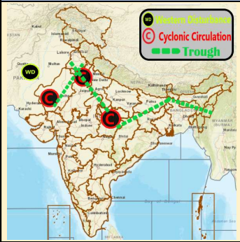 हरियाणा से राजस्थान तक ट्रफ लाइन फैली हुई है।
