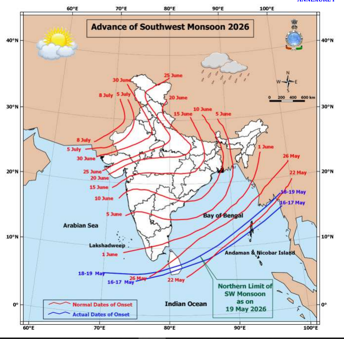 दक्षिण-पश्चिम मानसून 2026 की ताजा स्थिति 19 मई 2026