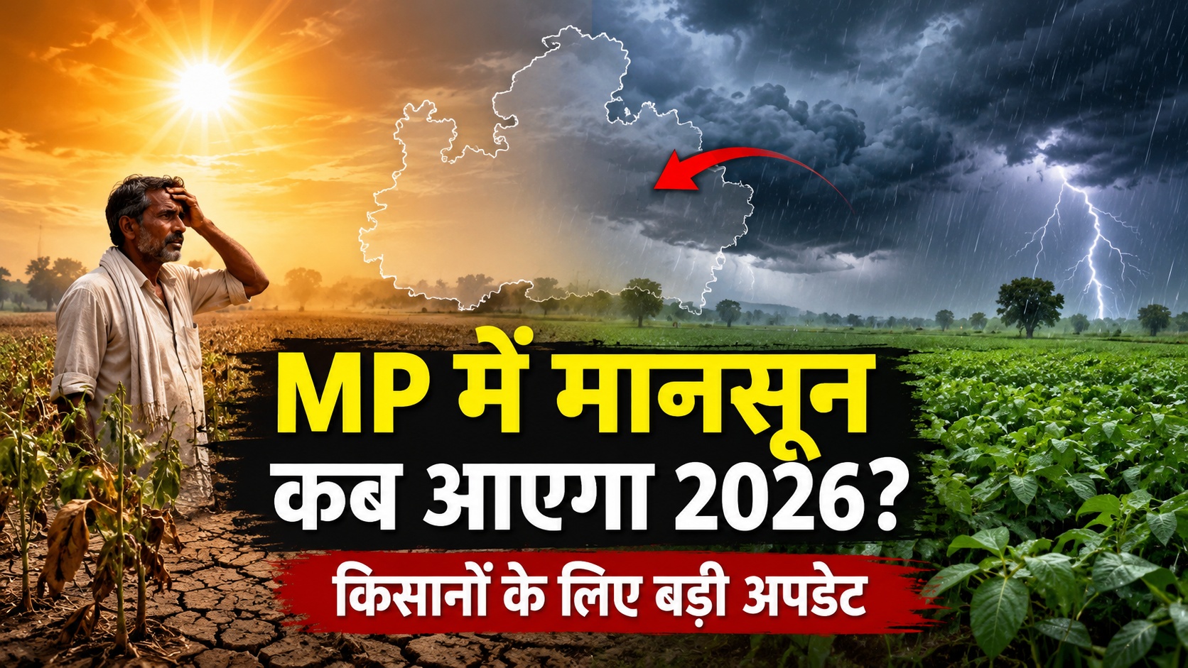 MP Monsoon 2026 featured image showing heatwave and monsoon rain in Madhya Pradesh